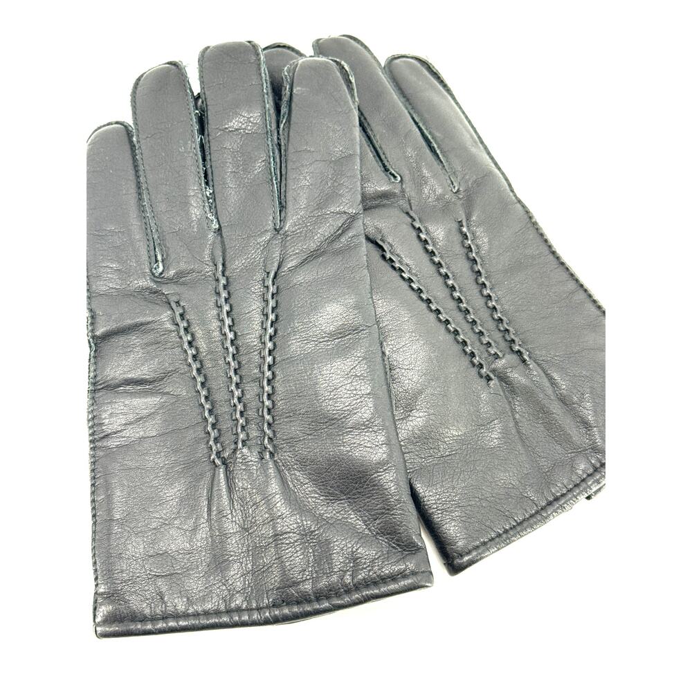 Black Leather Driving Gloves Soft Lined Classic Dress Winter Vintage Mens Large